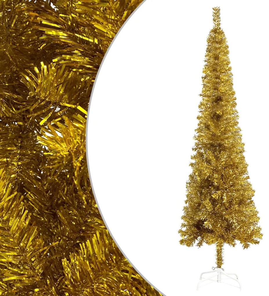 Albero di Natale Artificiale Sottile con Supporto Oro, 120 cm