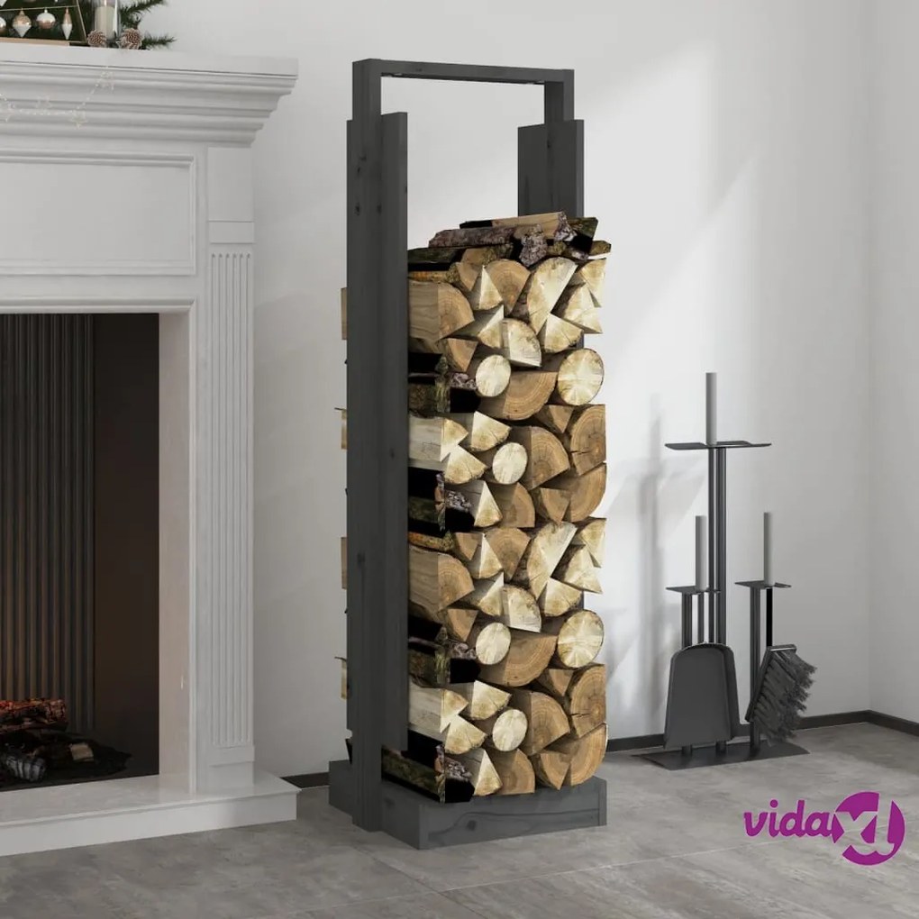 vidaXL Portalegna Grigio 33,5x30x110 cm in Legno Massello di Pino