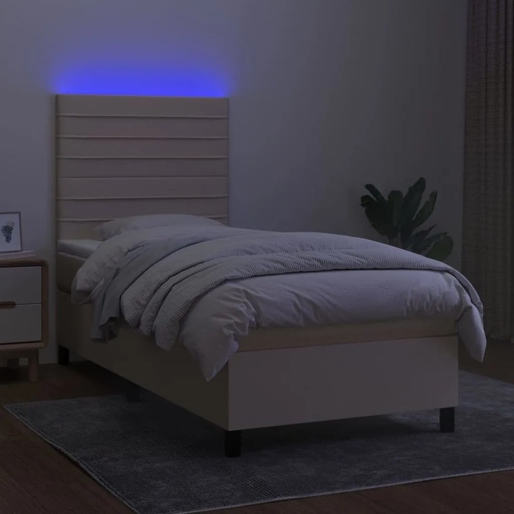 Letto a Molle con Materasso e LED Crema 100x200cm in Tessuto