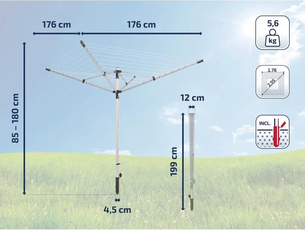 Stendino da giardino argentato 50 m LinoLift 500 – LEIFHEIT