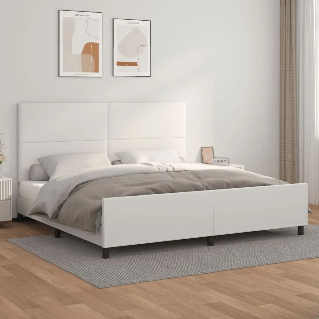 Giroletto Con Testiera Bianco 200x200 Cm İn Similpelle /
