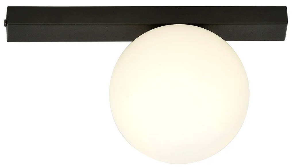 Plafoniera Moderna 1 Luce Giapeto Barra In Acciaio Nero E Sfera Di Vetro Opale