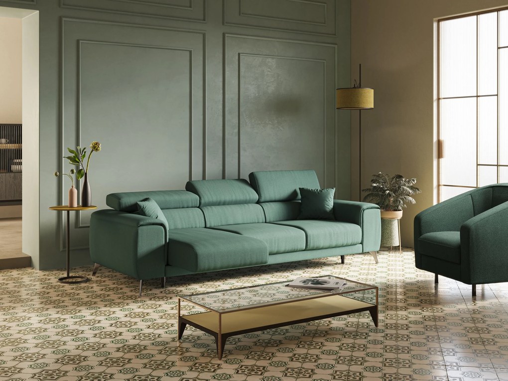 Fusion divano con 3 sedute allungabili in tessuto smacchiabile T05 verde