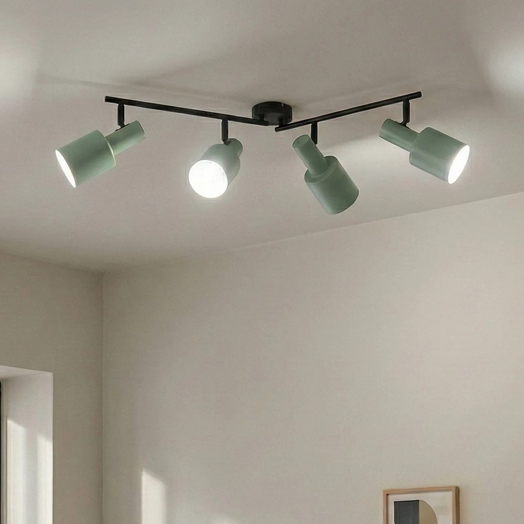 Lindby fatto da soffitto Ovelia, verde, 80 cm, a 4 luci, E27 Ovelia Lindby, dimmerabile, Nero, Soggiorno / Sala da pranzo, Metallo, Moderno, Faretto