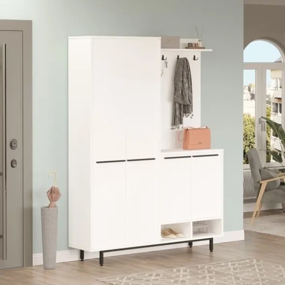Mobile Ingresso Multiripiano Con Scarpiera E Appendiabiti Whisper Bianco