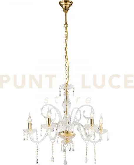 Lampadario monalisa oro e trasparente 5 luci attacco e14 70x145cm