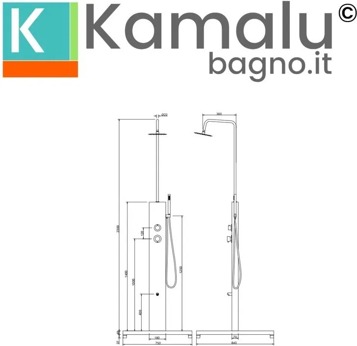 Kamalu - Colonna doccia da esterno in acciaio con pallette miscelatore e doccetta| KL-3000AI