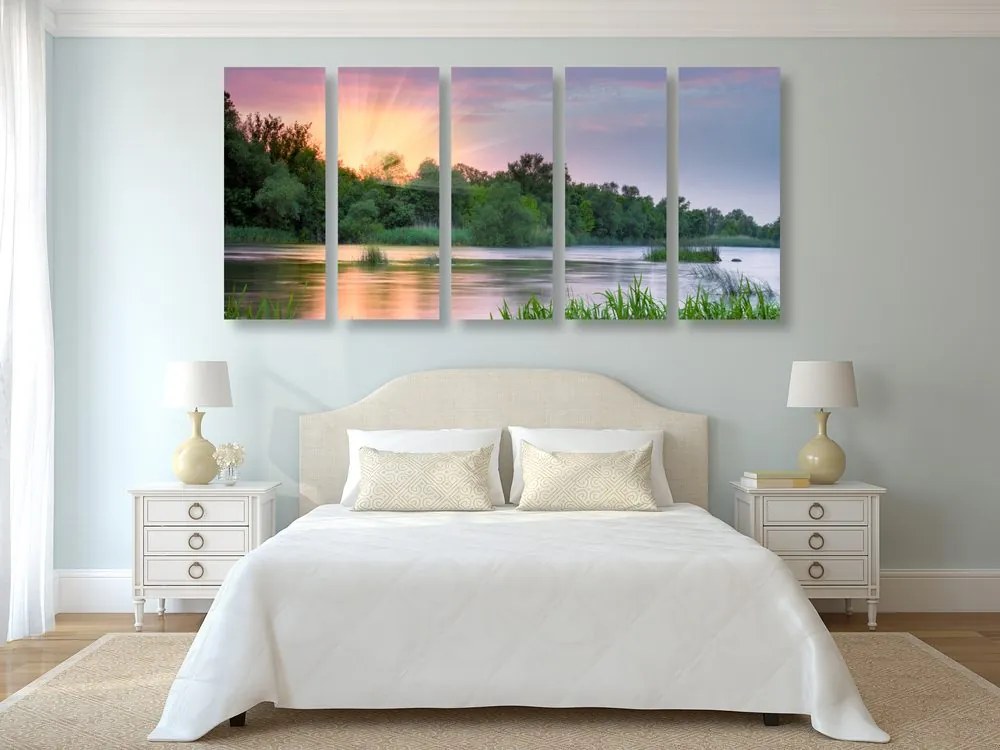 Quadri 5 pezzi – Alba sul fiume