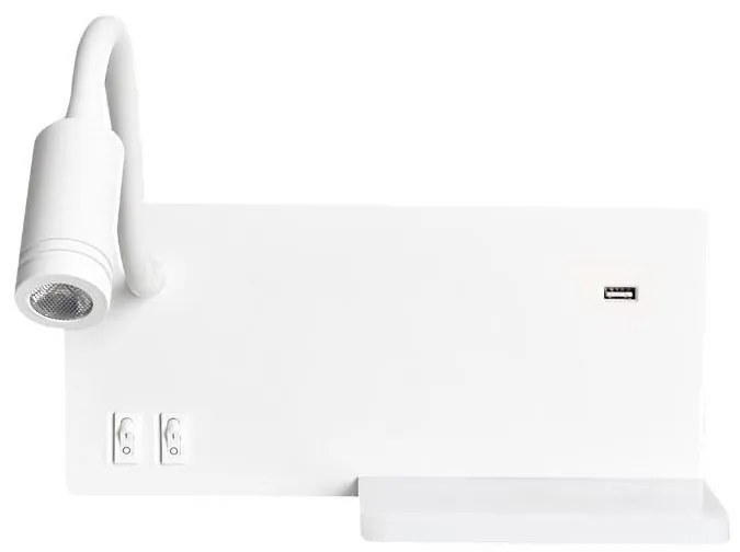 Applique LED SHELF 1xLED/4W+1xLED/5W+1xLED/2W/230V + porta USB bianca