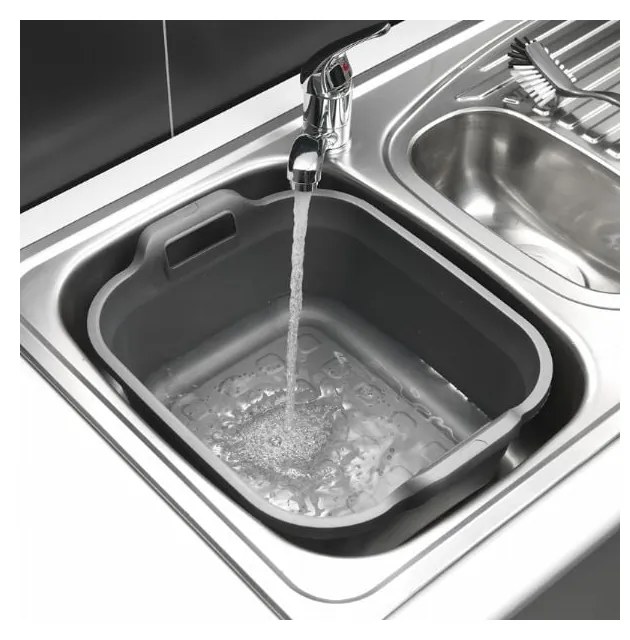 Lavorazione in plastica grigio metallizzato con due manici , 39 x 32 x 14 cm - Addis