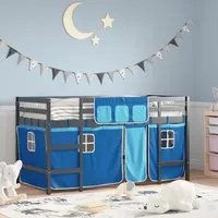 Letto a Soppalco Bambini con Tende Blu 90x190 cm Massello Pinocod mxl 85193