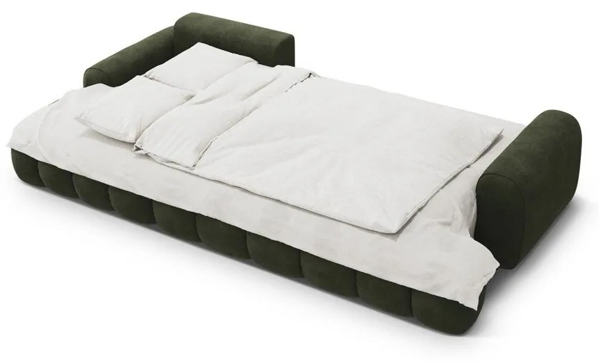 Divano angolare verde allungabile/con contenitore (con penisola a sinistra/con chaise lounge) con rivestimento in velluto Linz – Cosmopolitan Design