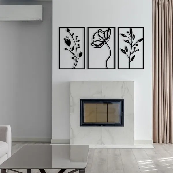 SET 3x Decorazione da muro 78x39 cm fiori metallo