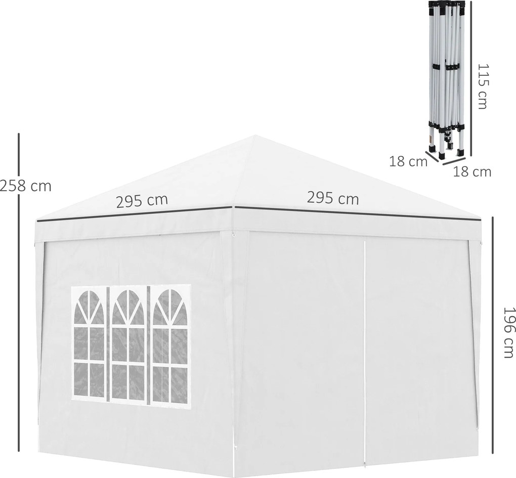 Gazebo Pieghevole 3x3m in Acciaio e tessuto Oxford Bianco...