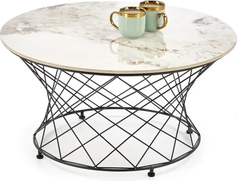 Tavolino Alessia effetto marmo beige e nero – Ø80x42 cm