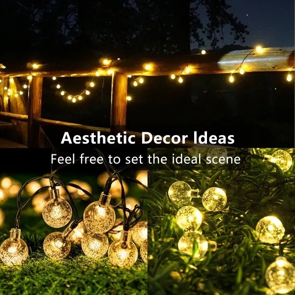 Brilagi - Catena luminosa solare decorativa BUBBLE a LED, 50 LED, 8 modalità, 7 m, IP65, bianco caldo