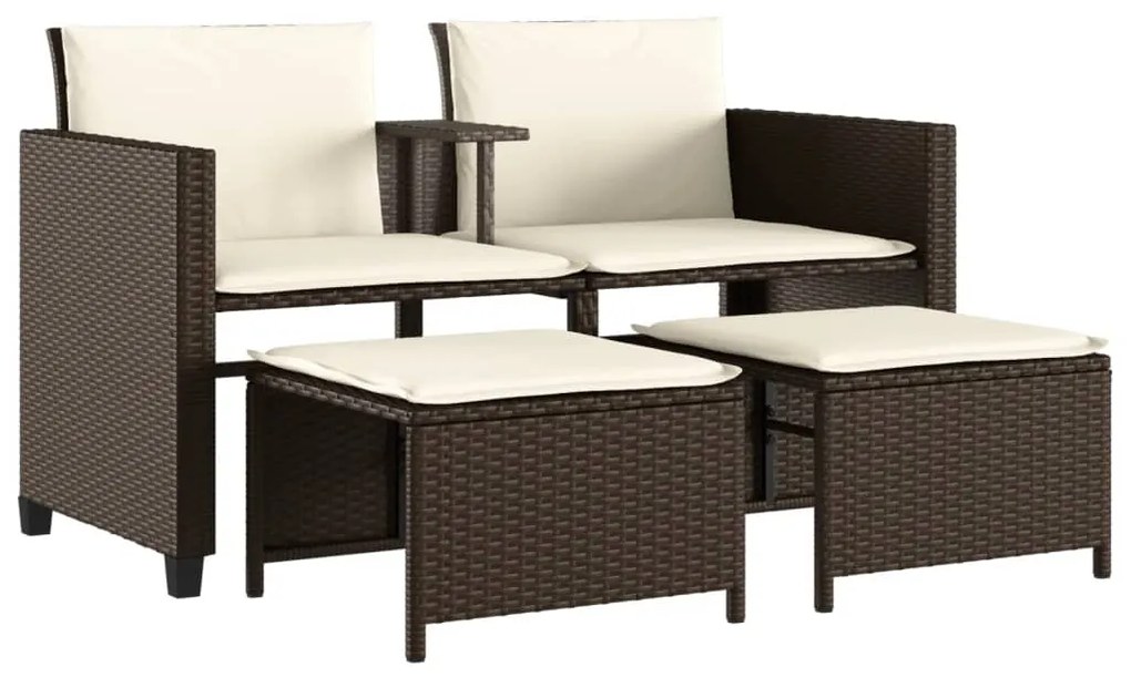Divano giardino 2posti con tavolo e sgabelli marrone polyrattan