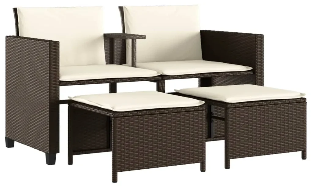Divano giardino 2posti con tavolo e sgabelli marrone polyrattan