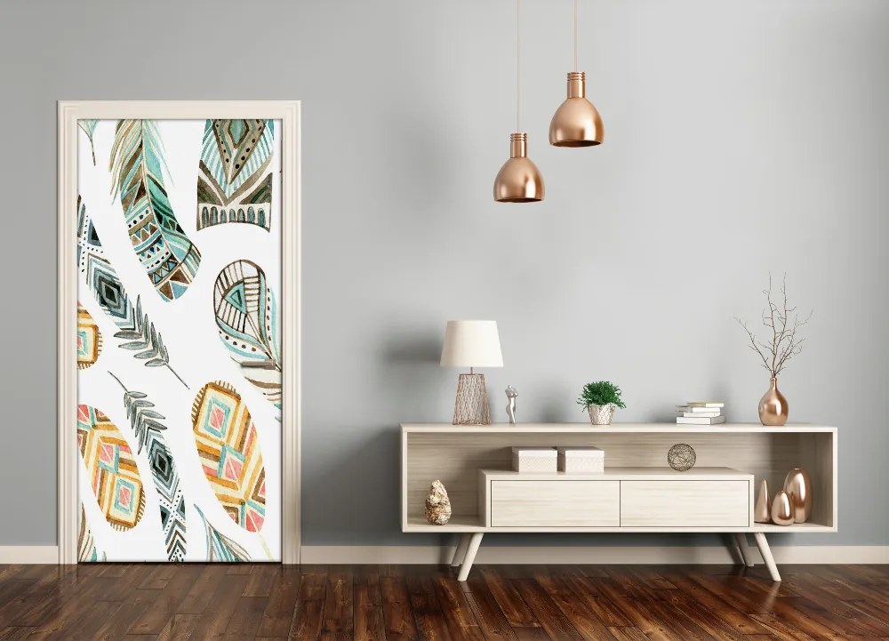 Sticker porta Piume etniche 95x205 cm