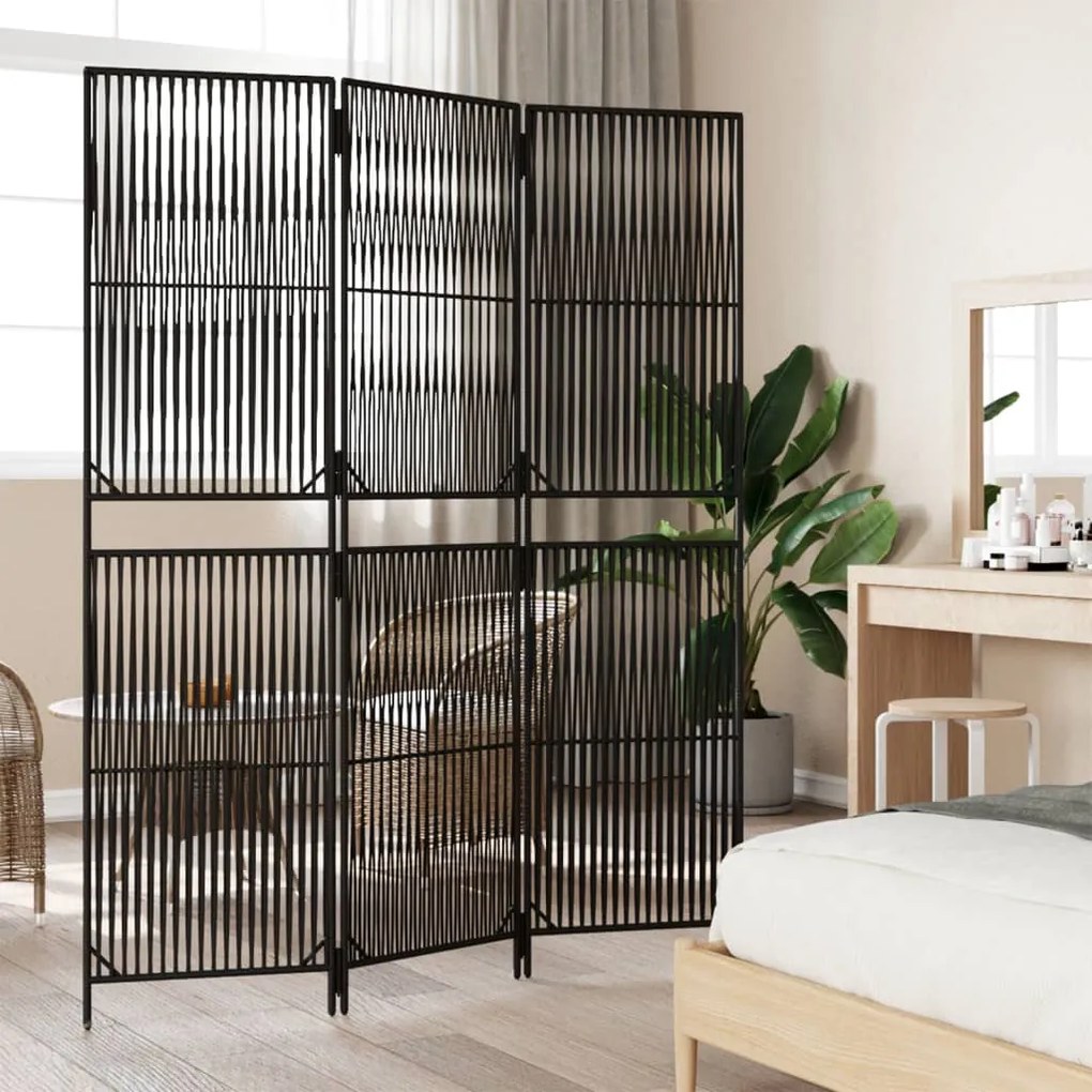 Divisorio per ambienti a 3 pannelli nero in polyrattan