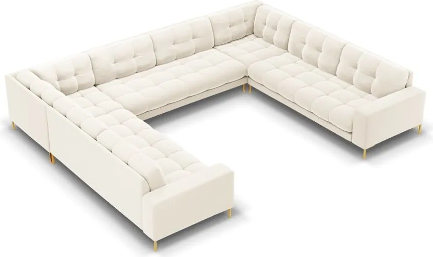 Divano angolare Bali 9 posti in velluto con gambe oro - L327 x L256 x H75