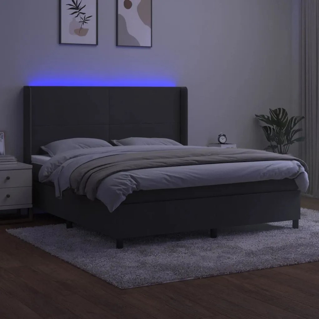 Letto a Molle con Materasso e LED Grigio Scuro 160x200 cm