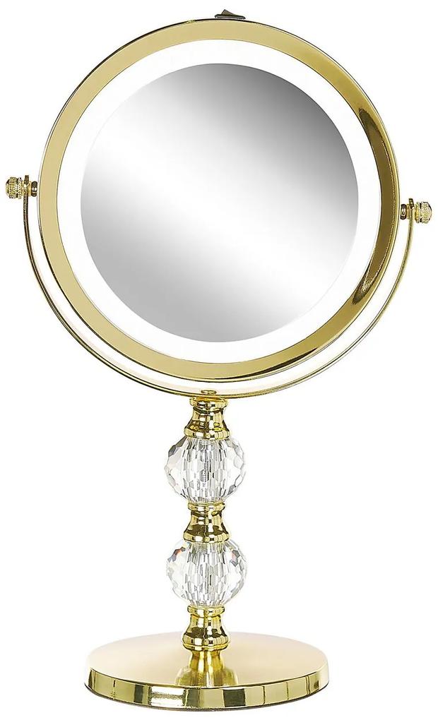 Specchio da tavolo LED oro ø 18 cm CLAIRA Beliani