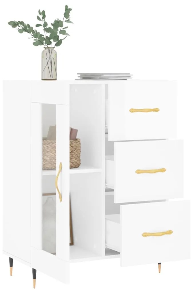 Credenza 69,5x34x90 cm in legno multistrato bianco lucido