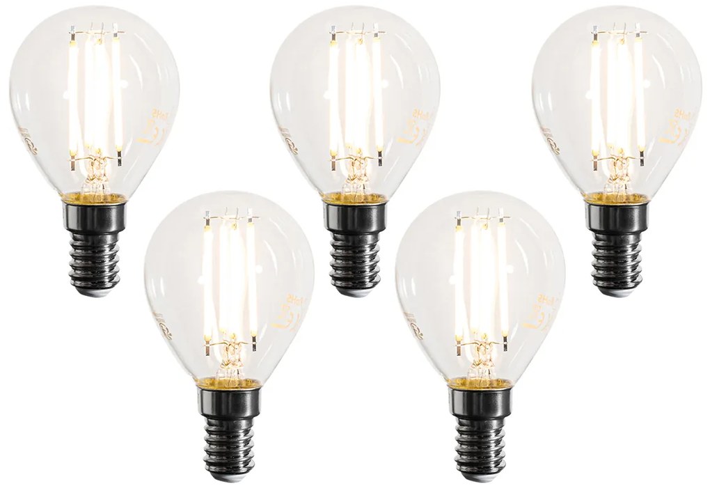 Set di 5 Lampadine LED a filamento E14 dimmerabili G45 trasparenti 4W 470LM 2700K