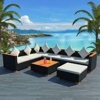 Set Divani da Giardino 8 pz con Cuscini in Polyrattan Nero 42758