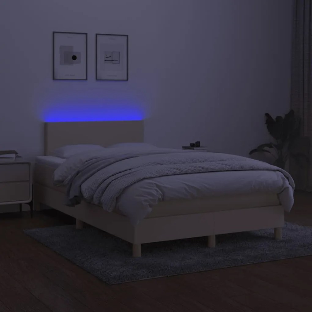 Letto a molle con materasso e led crema 120x190 cm in tessuto