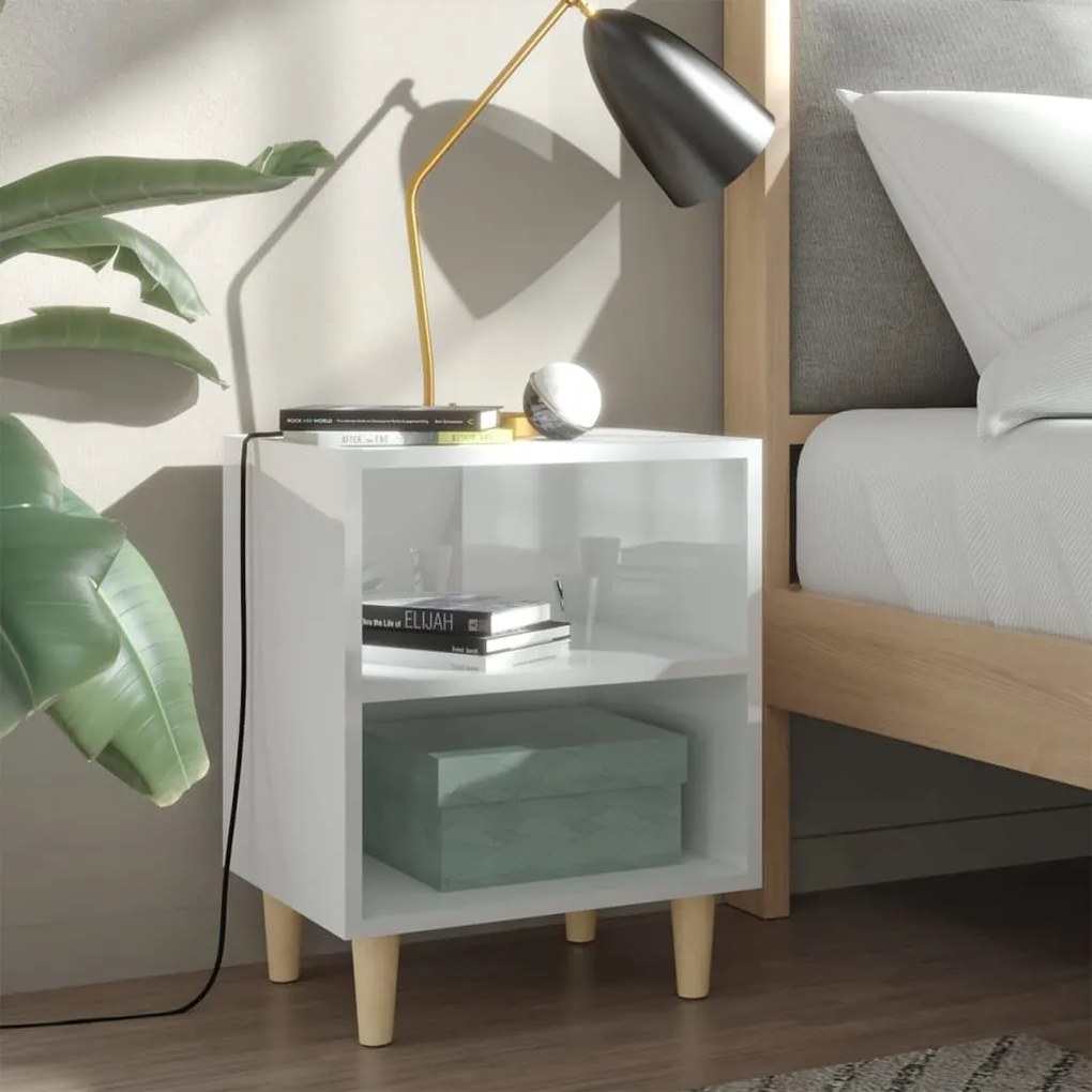 Comodini Gambe İn Legno Massello 2pz Bianco Lucido 40x30x50 Cm /