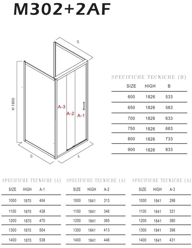 Box Doccia Cristallo trasparente 6mm 3 lati 2 fissi piu' Porta con 3 ante scorrevole reversibile 90x100x90xh190 cm