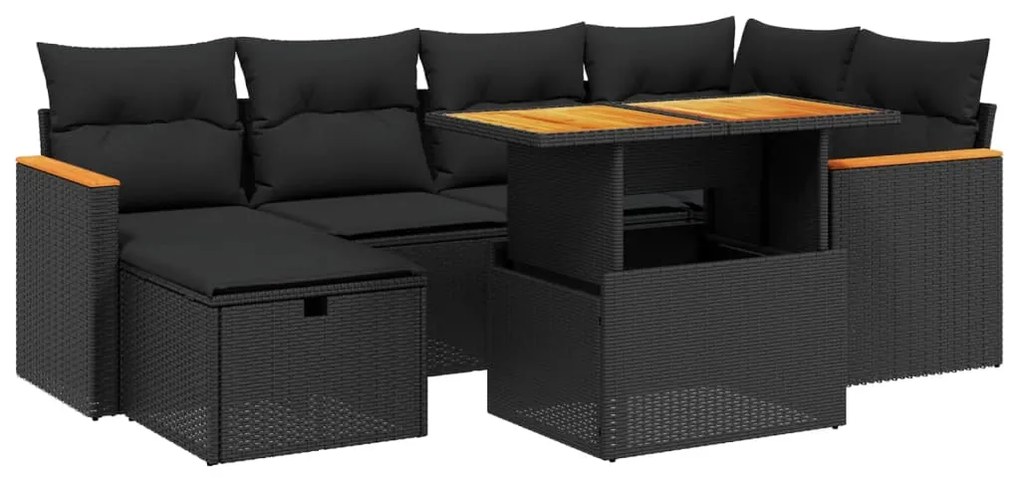 Set divani da giardino con cuscini 7pz nero polyrattan