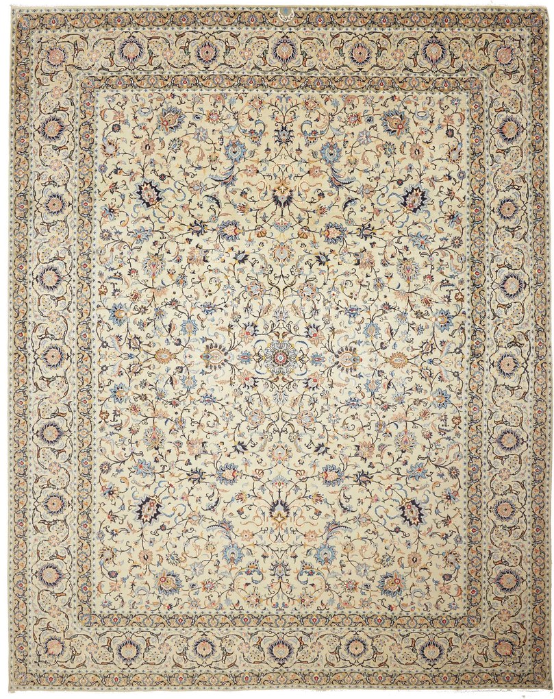 Kashan Tappeto 320x410 Beige (Iran) Annodato A Mano