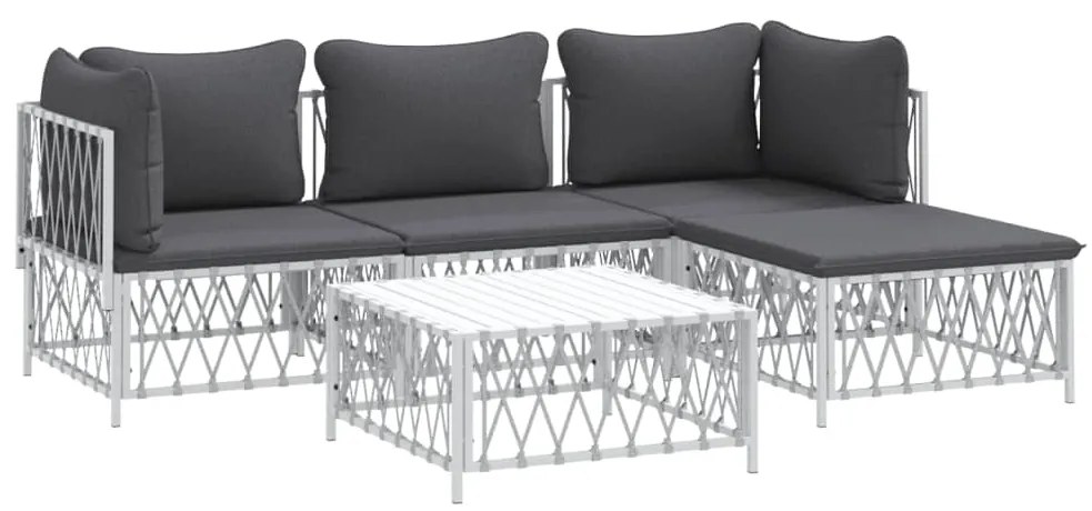 Set Salotto da Giardino 5 pz con Cuscini in Acciaio Bianco