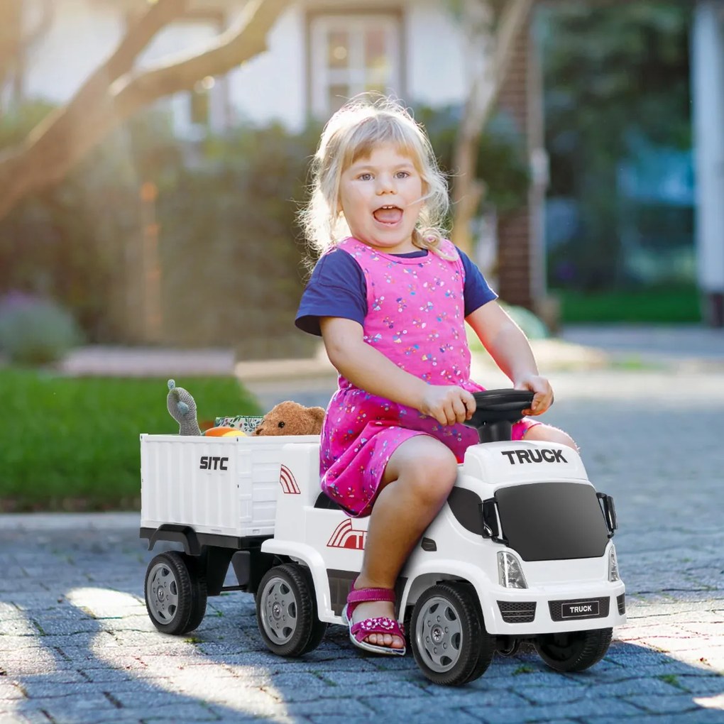 Costway Furgone cavalcabile con container per bambini, Veicolo giocattolo con volante fari anteriori sedile ampio Bianco