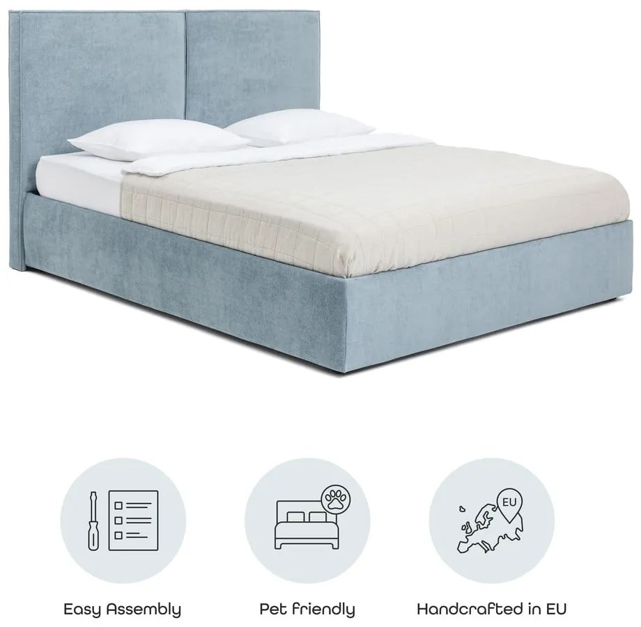 Letto matrimoniale imbottito blu con contenitore e rete inclusi 180x200 cm Thessa Bold – Bonami Selection