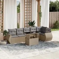 Set Divani da Giardino 7 pz con Cuscini Beige in Polyrattan 3268549