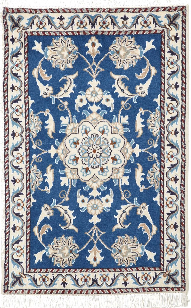 Nain Tappeto 90x60 Blu (Iran) Annodato A Mano