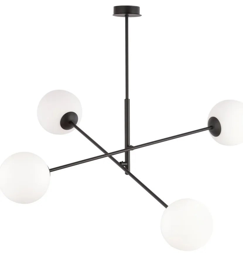 Lampadario a Sospensione in Acciaio e Vetro LINEAR 4 Nero 4xE14 Colore delle Sfere Bianco