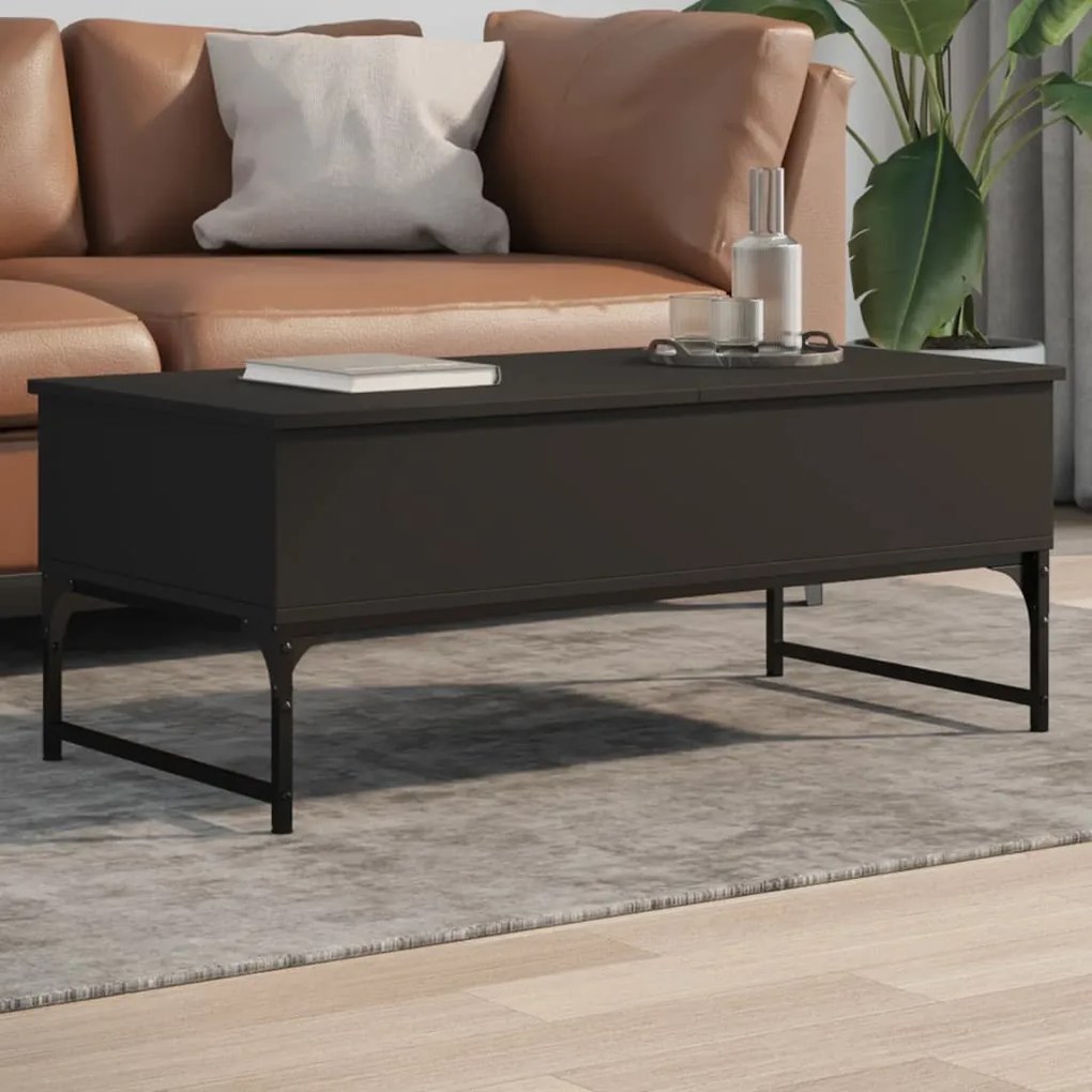 Tavolino Salotto Nero 100x50x40 Cm Legno Multistrato E Metallo /