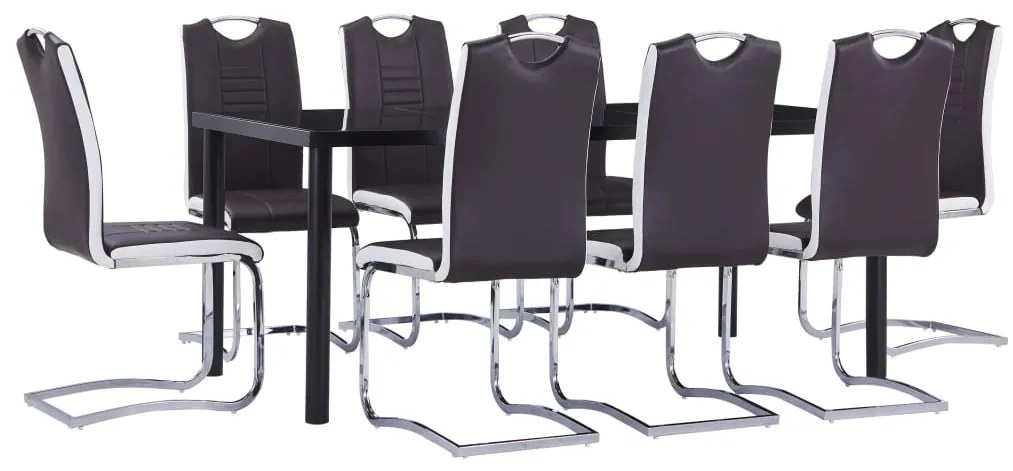 Set Sala Da Pranzo 9 Pz İn Similpelle Marrone /