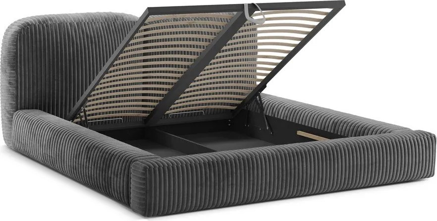 Letto matrimoniale imbottito grigio con contenitore con rete inclusa 160x200 cm Martina – Micadoni