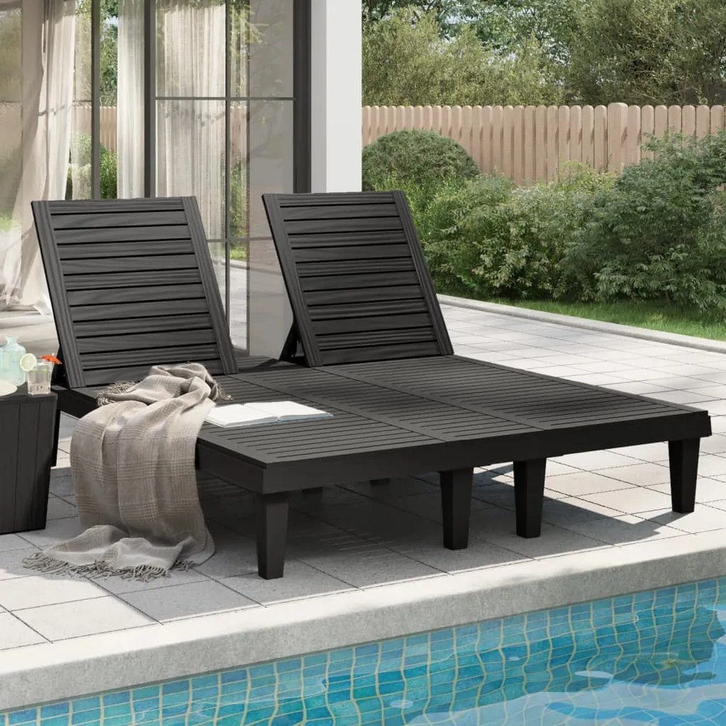 Lettino Prendisole Doppio Nero 155x138x83 Cm İn Polipropilene /