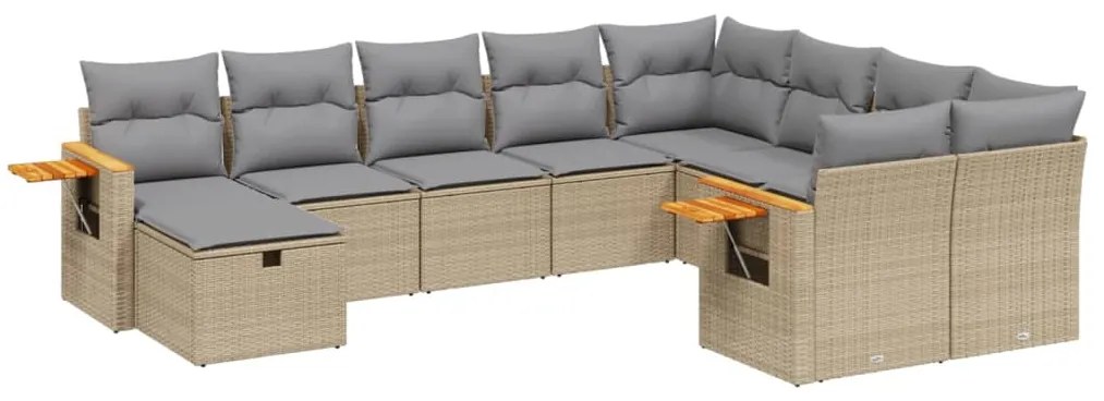 Set Divano da Giardino 10 pz con Cuscini Beige in Polyrattan