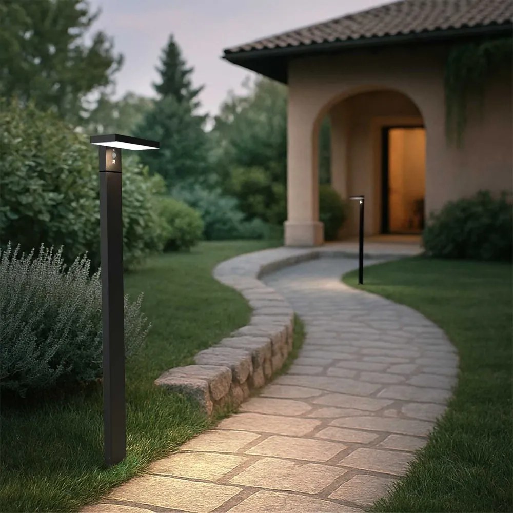 Paletto da giardino Solare Nero 100cm con Sensore di Mov. e Picchetto Colore Bianco Naturale 4.000K