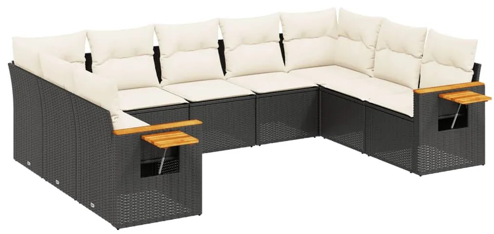 Set Divani da Giardino 9 pz con Cuscini Nero in Polyrattan