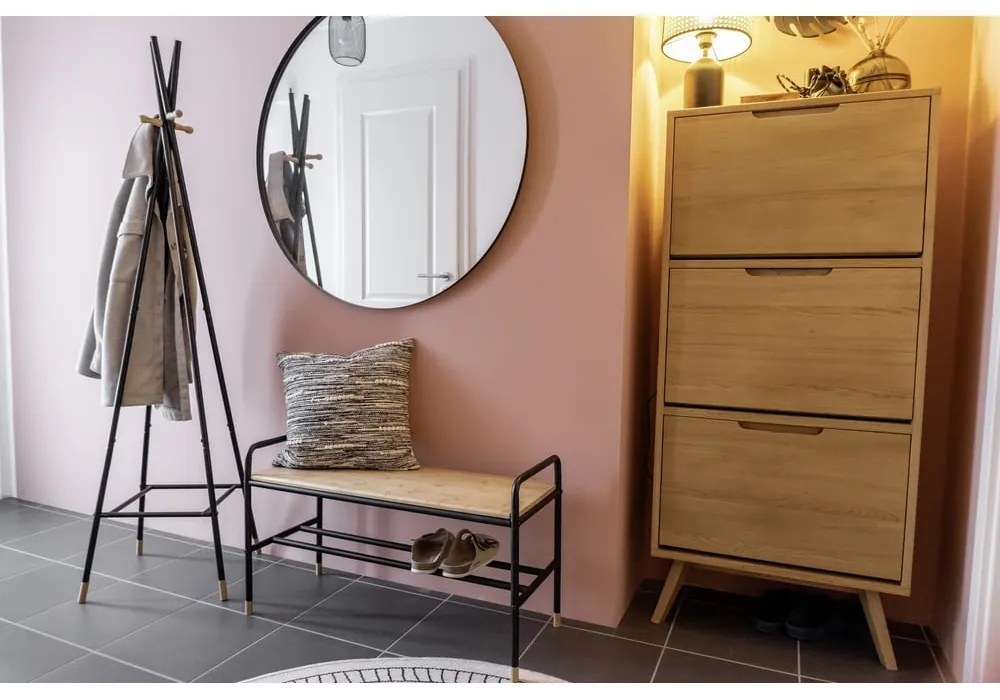 Scarpiera in metallo nero/naturale con panca Loft - Wenko