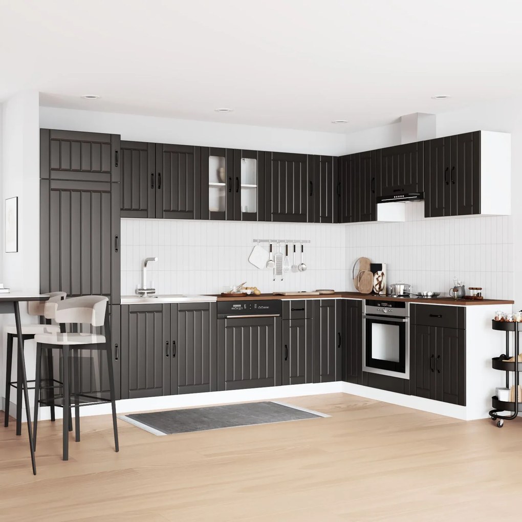 Armadio da cucina ""lucca"" con doppio lavandino in legno ingenerizzato nero